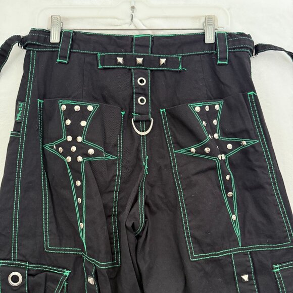 Tripp NYC Cargo Pants Mens S 32x30 Black Baggy Goth Rave Convertible Metal Stud - Picture 12 of 13